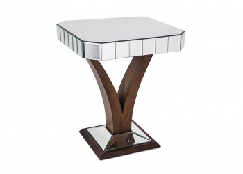 Broughton House Decorative Glass Wood Side Table